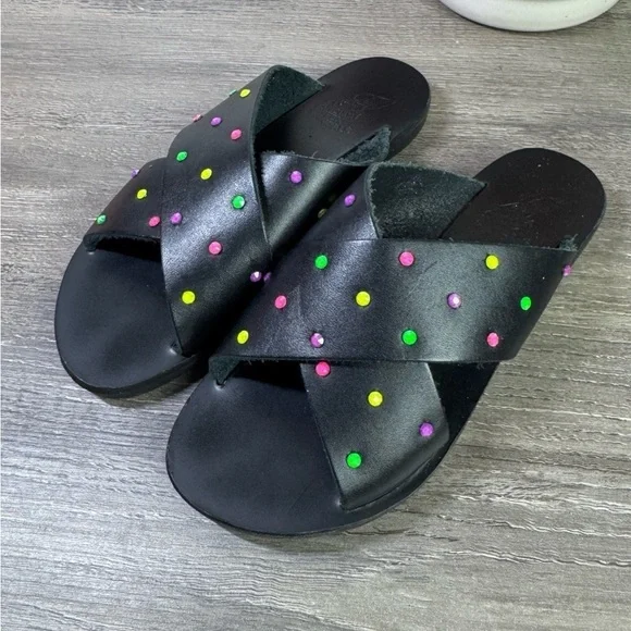 Ancient Greek Sandals Swarovski Leather sandals size 29/US toddler 12 EUC RARE - Picture 3 of 8